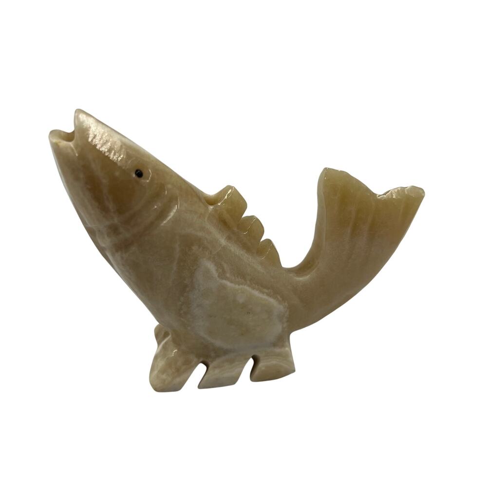 Vintage Hand Carved Alabaster Onyx Marble Free Standing Fish Trout Figurine RARE
